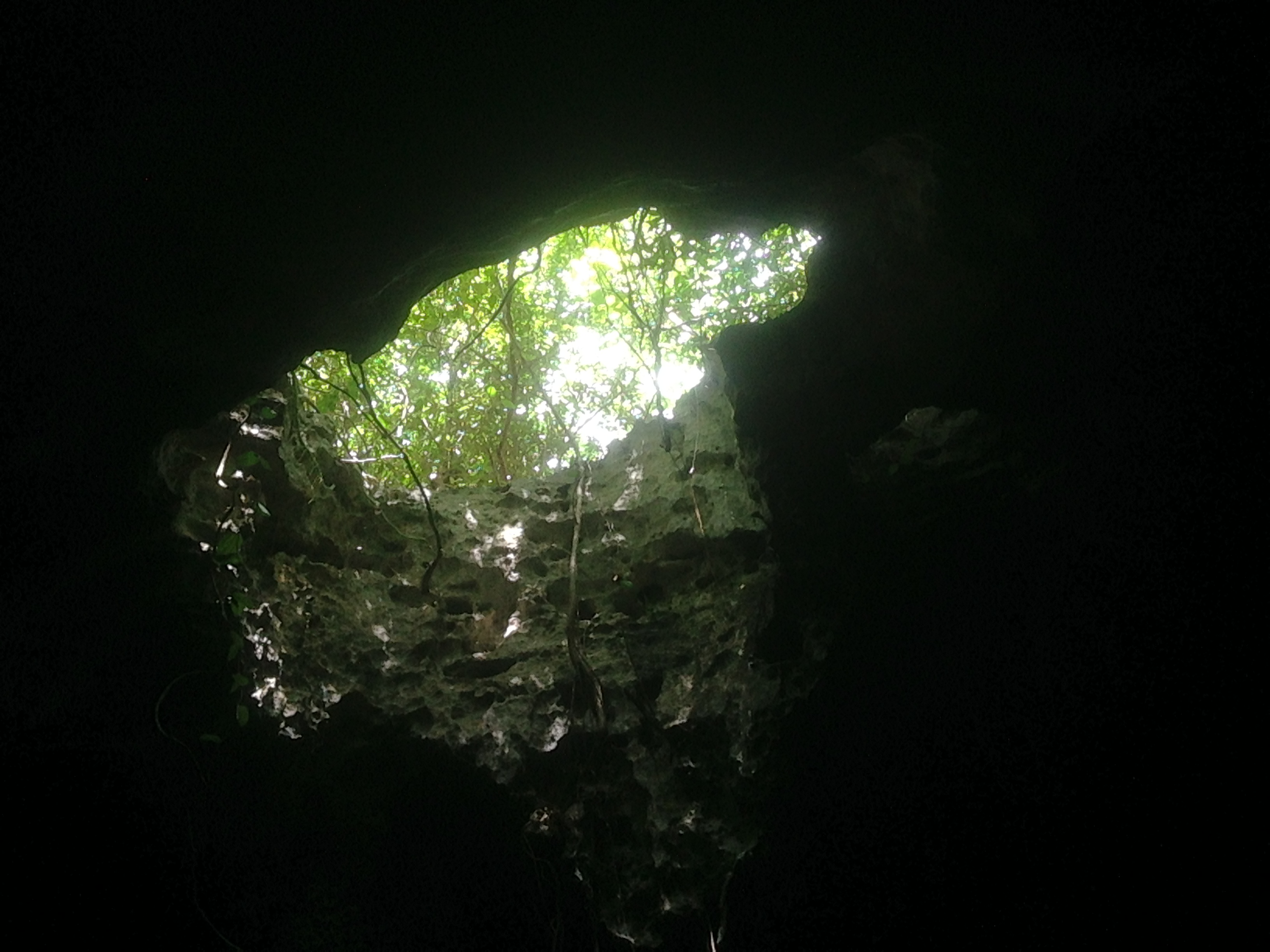 Luz do sol entrando pelo teto da caverna